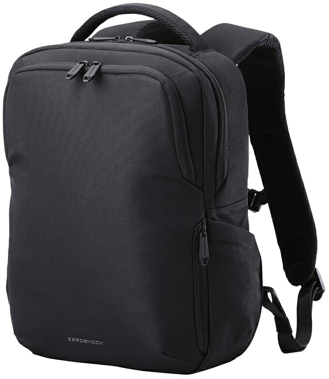 【返品種別A】□「返品種別」について詳しくはこちら□2025年11月 発売低反発ウェーブカットウレタンフォームがしっかりと衝撃を吸収！　大切なノートパソコンを衝撃から守る"ZEROSHOCK"バックパック◆しっかりと衝撃を吸収！　大切なノートパソコンを衝撃から守る"ZEROSHOCK"バックパック大切なノートパソコンを衝撃から守る"ZEROSHOCK"バックパックです。◆パソコン収納部は軽量化と衝撃吸収を両立する素材本体内装パソコン収納部には、軽量化と衝撃吸収を両立する低反発ウェーブカットウレタンフォームを内蔵しています。◆クイックアクセスポケットパスケースなど、よく使う小物の収納に便利なクイックアクセスポケット付き。移動中でもサッと取り出せます。◆前気室には3つのオープンポケット前気室には、スマートフォンやイヤホンなどの小物をすっきり収納できる3つのオープンポケットが付いています。◆メイン気室には整理しやすい小分けポケットメイン気室には、マウスや充電器などをすっきり収納できる小分けポケットを配置。アイテムごとに分けて収納できるので、バッグの中が散らかりにくく整理しやすいです。◆折りたたみ傘やペットボトルの収納に！　スムーズに出し入れできるサイドポケット折りたたみ傘やペットボトルを収納できるサイドポケット付き。背負ったままでもスムーズに出し入れできます。◆キャリーベルト配置背面にキャリーバーへ固定できるキャリーベルトを配置しています。キャリーケースと一緒に持ち運べるので移動がスムーズになります。◆表面生地はカジュアルな風合い表面生地は、シーンを選ばず気軽に使えるカジュアルな風合いです。◆撥水加工表面生地には撥水加工を施しています。※内部への水の浸入を完全に防ぐものではありません。◆背面はエアーメッシュ素材採用背面は、通気性の良いエアーメッシュ素材を採用しています。◆オリジナル樹脂引手スムーズな開閉と、つまみやすさを両立したオリジナル樹脂引手を採用しています。◆ダブルファスナー仕様各気室の開閉口は、収納物の出し入れがしやすいダブルファスナー仕様です。◆14インチまでのノートパソコンに対応14インチまでのノートパソコンを収納可能です。■　仕　様　■外形寸法：W約285mm×D約105mm×H約390mm ※ハンドル・ショルダーベルト含まず内寸：W約230mm×D約20mm×H約325mm ※14.0インチノートパソコンの参考収納寸法対応モデル：14インチまでのノートパソコンパソコン収納部内寸備考：※W約230mm×D約20mm×H約325mmが対応端末サイズとして最大です。これより小さい寸法の端末の収納に対応します。一部の端末は対応しない場合があり、保証の限りではありません。ポケット(前面)：ファスナーポケット×1ポケット(側面)：オープンポケット×2ポケット(気室内)：前気室:オープンポケット×3、メイン気室:パソコン用オープンポケット(起毛)×1・オープンポケット(ストレッチメッシュ)×4カラー：ブラック材質：ポリエステル、ポリウレタン重量：約760g表面加工：撥水加工(表生地)[ZSBBP01P14BK]エレコムアウトドア＞アウトドア用品＞バッグ＞バックパック・リュック
