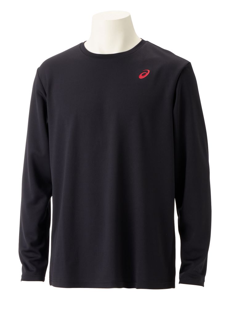 アシックス メンズ ドライ ワンポイント長袖シャツ（パフォーマンスブラック×クラシックレッド・サイズ：3XL） 2031E018-002-3XL ES　DRY　ONEPOINT　LS　SHIRT [2031E0180023XL]