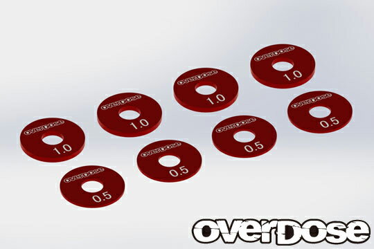 OVERDOSE 【再生産】アルミホイールスペーサーセット(レッド/0.5t×4pcs 1.0t×4pcs)【OD2744b】 ラジコンパーツ