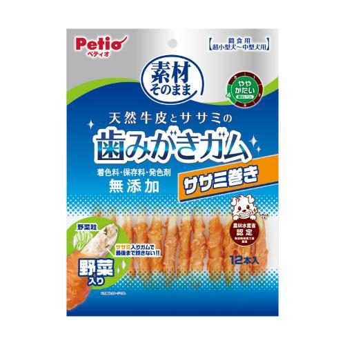 Snacks - 素材そのまま 天然牛皮とササミの歯みがきガムササミ巻き 野菜入り 12本入 ペティオ W14606ハミガムササマキヤサイ12