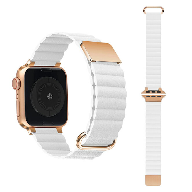 GAACAL（ガーカル） Apple Watch 1-8/SE1-2 【38/40/41mm】 マグネット式PUレザーバンド（ホワイト×ローズゴールド） W00186WRA