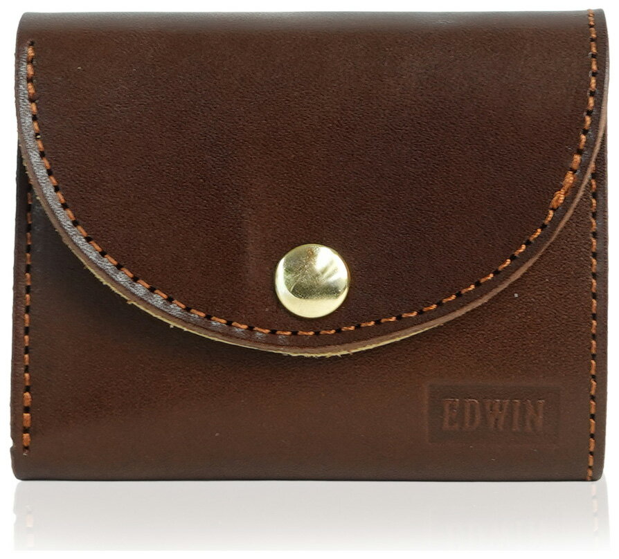 EDWIN 栃木レザー 日本製アニリン 三つ折財布（ダークブラウン） 22269330-DBRN エ...