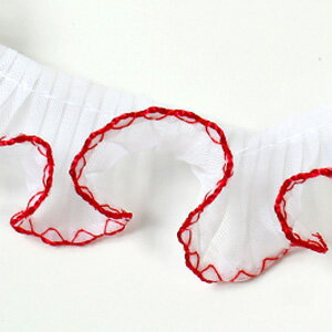 渡辺布帛工業 テトロンウェーブフリルレース カラー縁 白×レッド WF-F7700-25-11