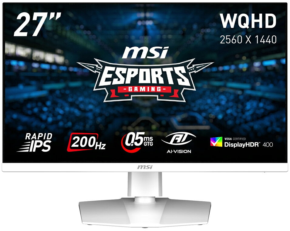 MSI｜エムエスアイ ゲーミング液晶ディスプレイ(27型/RAPID IPS/WQHD 2560×1440/200Hz/0.5ms/HDR400/HDMI2.0b/DP1.4a/VESA/PIP・PBP対応/3年保証)(ホワイト) MAGシリーズ MAG274QRFWE20