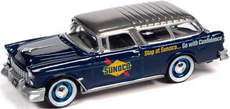 JOHNNY LIGHTNING 1/64　1955 シェビー ノマド ＆ クローズドトレーラー SUNOCO ブルー/シルバー ミニカー