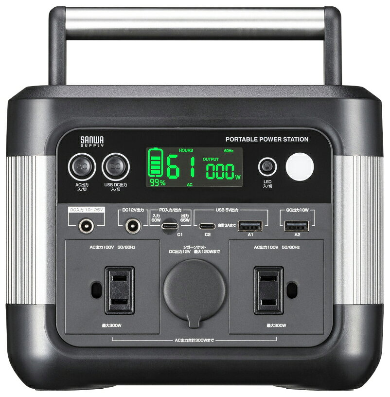 サンワサプライ ポータブル電源 296Wh ACコンセント2口 USB-C出力搭載 BTL-RDC33 [BTLRDC33]
