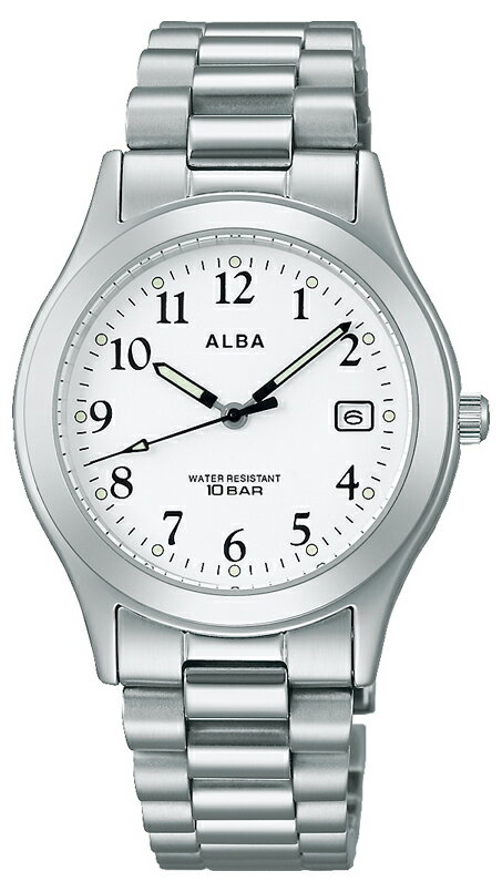 □「返品種別」について詳しくはこちら□2023年04月 発売メーカー保証期間 1年※時計に組み込まれている電池は動作確認用のモニター用電池です。◇◆　アルバ　スタンダード　◇◆◆駆動方式：クオーツ◆電池寿命：約3年◆防水：日常生活用強化防水（10気圧）◆夜光：針、インデックス◆スクリューバック◆バンドアジャスト：ピン方式■　仕　様　■カラー：文字板・ホワイト系、ケース/バンド・シルバー系精度：平均月差 ±20秒ケース：ステンレス裏ぶた：ステンレスガラス：無機ガラスバンド：メタルバンド幅：18.0mm中留：三つ折れ方式ケースサイズ：41.0×34.0mm(H×W)厚さ：8.3mm重さ：87g時計＞国内ブランド腕時計　メンズ＞ALBA（アルバ）＞スタンダード