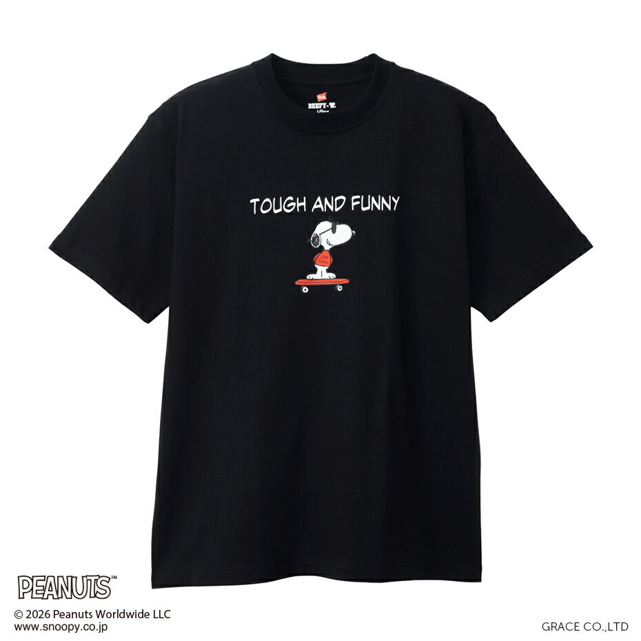 Rakuten - ヘインズ ビーフィーTシャツ PEANUTS x BEEFY-T クルーネックTシャツ 26SS（ブラック・サイズ：L) HM1-D002-090-L Hanes