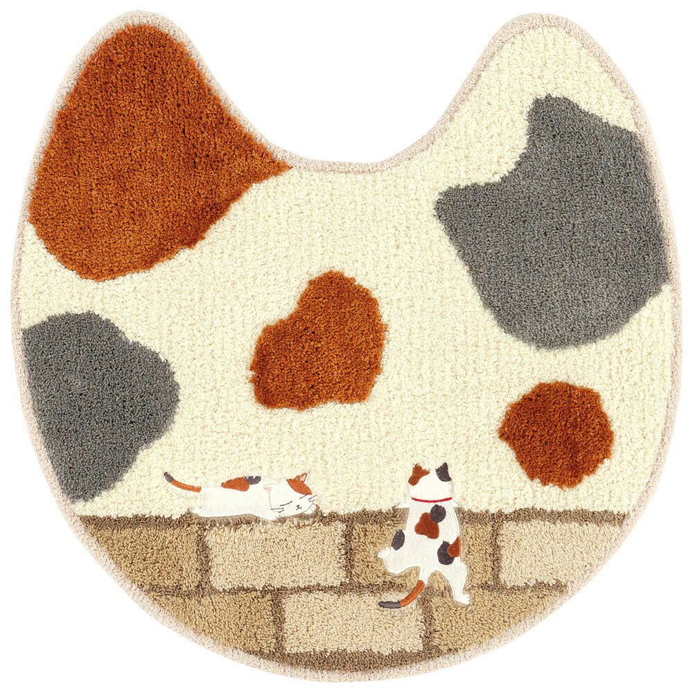 センコー(SENKO) 和にゃんこ　ミケ　トイレマット　60×60cm（ベージュ） ワニヤンコミケトイレマツト [ワニヤンコミケトイレマツト]