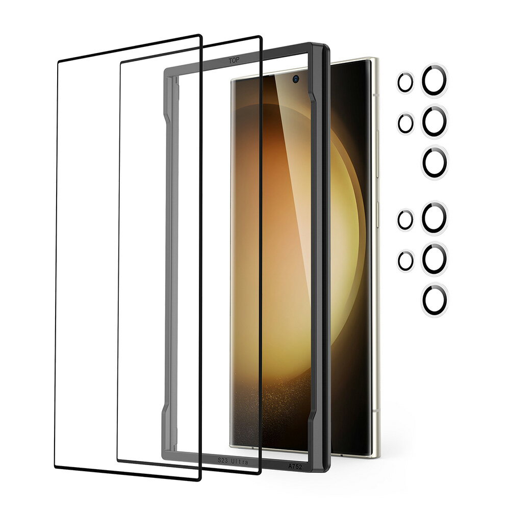 ESR Galaxy S23 Ultra(SC-52D/SCG20)用 5眼カメラレンズプロテクター＆スクリーンガラスフィルムセット (2枚入り) Screen Protector and Camera Lens Protectors Set for Samsung ESR335