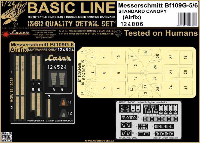 HGW 1/24 Bf109G-5/6 布製シートベルト w/両面塗装マスクシール (初期キャノピー)(エアフィックス用)【HGW124806】 ディテールアップパーツ