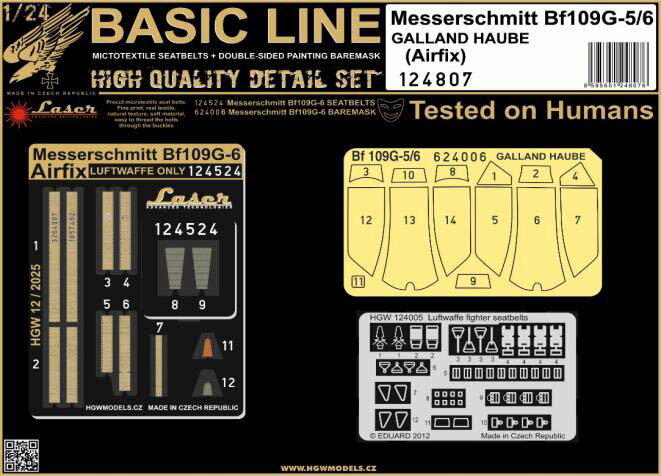 HGW 1/24 Bf109G-5/6 布製シートベルト w/両面塗装マスクシール (エルラキャノピー)(エアフィックス用)【HGW124807】 ディテールアップパーツ