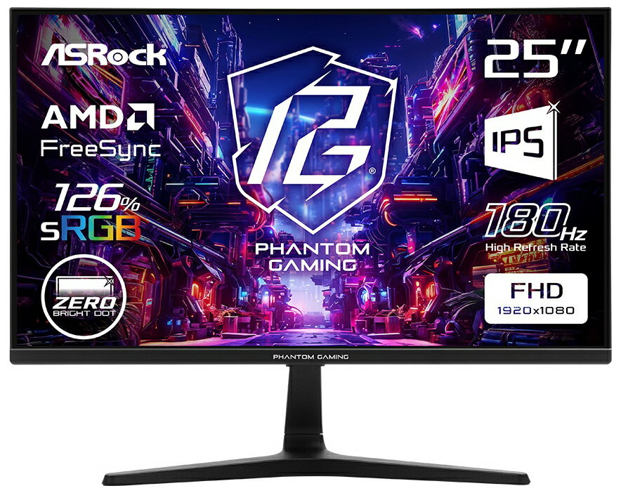 ASRock｜アスロック ゲーミング液晶ディスプレイ(25型/IPS/FHD 1920×1080/180Hz/1ms) Phantom Gaming PG25FFT