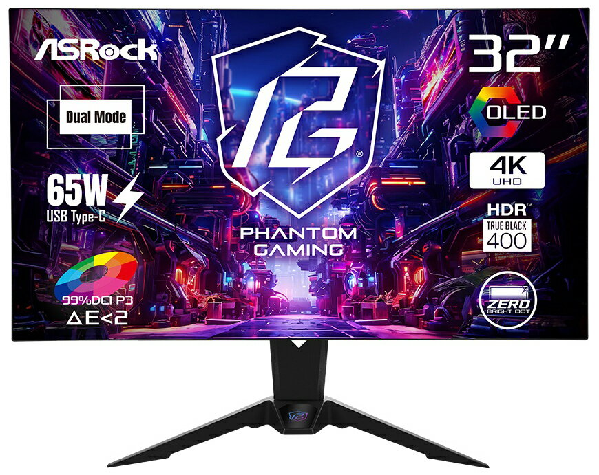 ASRock｜アスロック ゲーミング液晶ディスプレイ(31.5型/WOLED/4K UHD 3840×2160/480Hz/0.03ms) Phantom Gaming PGO32UFS2C