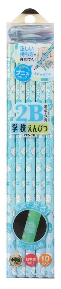 【返品種別A】□「返品種別」について詳しくはこちら□2026年03月 発売◆暗闇で光る蓄光デザインの学校用えんぴつ◆派手過ぎず学校に持っていきやすい◆六角軸、2B黒芯、10本入、名前欄付◆両手用プニュグリップ付■　仕　様　■本体サイズ・・・(鉛筆)H176mm、4g(グリップ)H35×W15×D15mm、3g材質：(鉛筆)木、黒鉛、(プニュグリップ)エラストマー[ST137MT]OAサプライ/OA機器＞オフィス事務用品・文房具＞鉛筆＞2B
