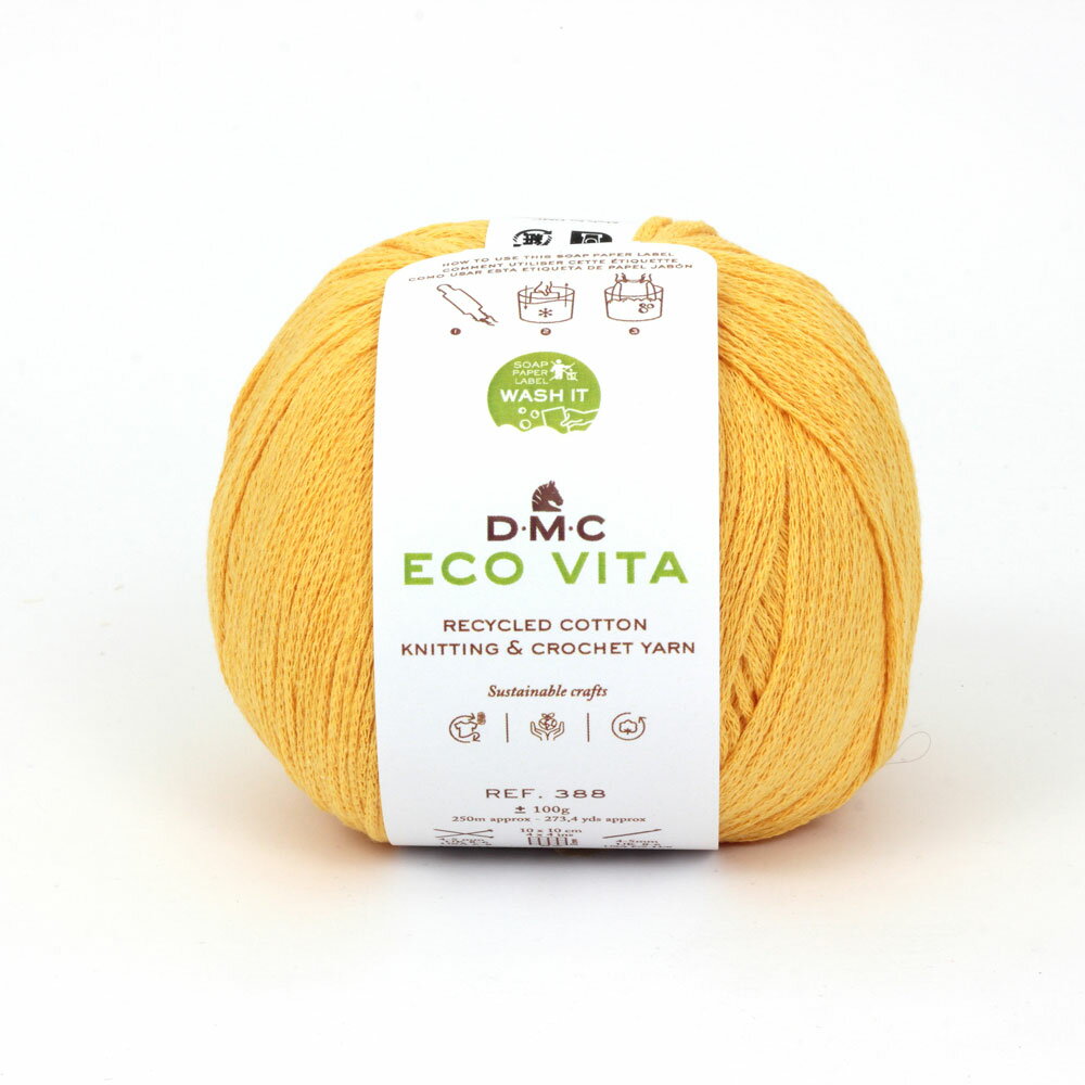 其它 - DMC ECO VITA エコヴィータ リサイクルコットン 毛糸 並太 #009 イエロー系 100g 250m DMC388-009