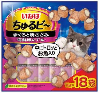 猫用おやつ ちゅるビ〜まぐろと焼ささみ　海鮮ほたて味　10g×18袋 いなばペットフード チユルビ-Mトヤキササミホタテ18P