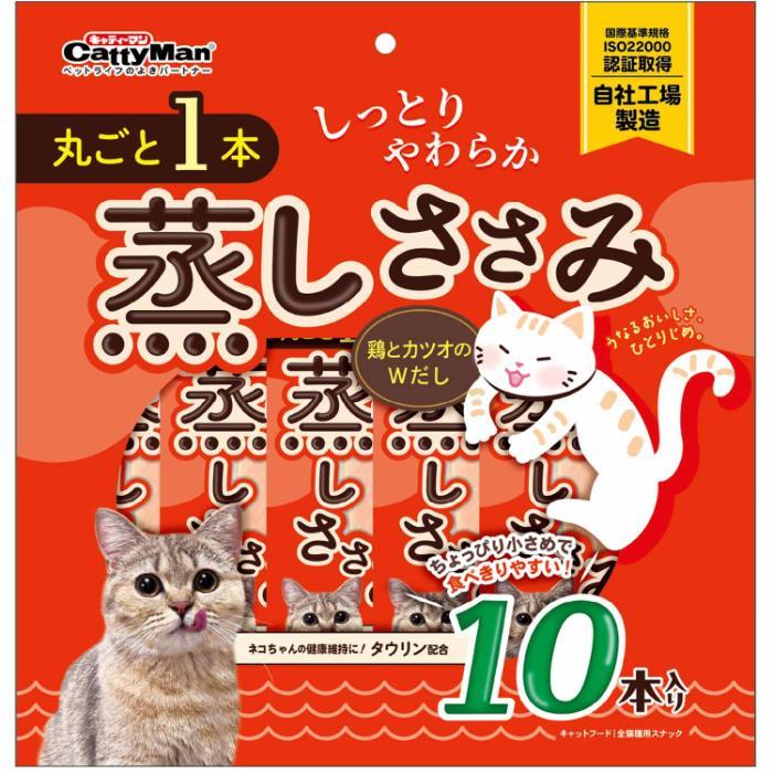 【返品種別B】□「返品種別」について詳しくはこちら□※仕様やパッケージは、リニューアルなどの理由で変更になっている場合がございます。予めご了承下さい。※お手元に届きました商品(パッケージ)の原材料や成分などの仕様を、必ず開封前にご確認の上、ご使用下さい。※ペットフードとしての用途をお守りください。 ※幼児や子供、ペットの触れない場所で保存してください。 ※記載表示を参考に、ペットが食べ過ぎないようにしてください。 ※必ず様子を見ながら与えてください。 ※子供がペットに与えるときは、安全のため大人が立ち会ってください。 ※ペットが興奮したりしないよう、落ち着いた環境で与えてください。 ※ペットが体調が悪くなったときには、獣医師に相談してください。◆猫ちゃんが大好きな鶏ササミを贅沢に一本使用し、おいしく手軽に食べられるように、しっとりとしたやわらかさに蒸しあげました。 ◆鶏とカツオの両方の旨みを味わえる。猫ちゃんの健康維持に配慮して、タウリンを配合しました。 ◆食べきりやすいちょっぴり小さめサイズのササミを10分包に。■原材料：鶏ササミ、カツオエキス、糖類(オリゴ糖)、pH調整剤、酸化防止剤(ビタミンE)、ソルビトール、ミネラル類(ナトリウム)、タウリン■保証成分：粗たん白質21.0％以上、粗脂肪0.1％以上、粗繊維1.5％以下、粗灰分3.5％以下、水分78.0％以下■エネルギー：120kcal/100g■給与方法・商品記載の目安給与量を参考に1日1〜数回に分け、おやつとしてお与えください。 ・給与量は猫によって個体差が生じます。食べ残しや便の様子、健康状態をみて調節してください。 ・2ヶ月未満の幼猫には与えないでください。 ・猫の習性や性格、食べ方によってはのどに詰まらせたり、丸のみする恐れがあります。適切な大きさにして与えてください。■保管方法・お買い上げ後は直射日光、高温多湿の場所を避けて保存してください。 ・開封後は密封の上冷蔵し、賞味期限に関わらず早めに与えてください。原産国：中華人民共和国ドギーマンハヤシ広告文責：株式会社Joshin(06-6633-1111)日用雑貨＞ペット＞猫＞キャットフード