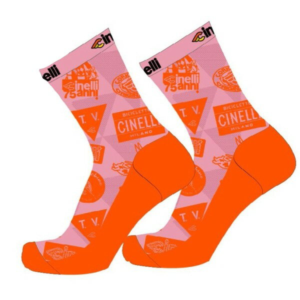 205035-101102 チネリ サイクルソックス　75th Anniversary　カラー：ピンク/オレンジ　サイズ：M/L cinelli
