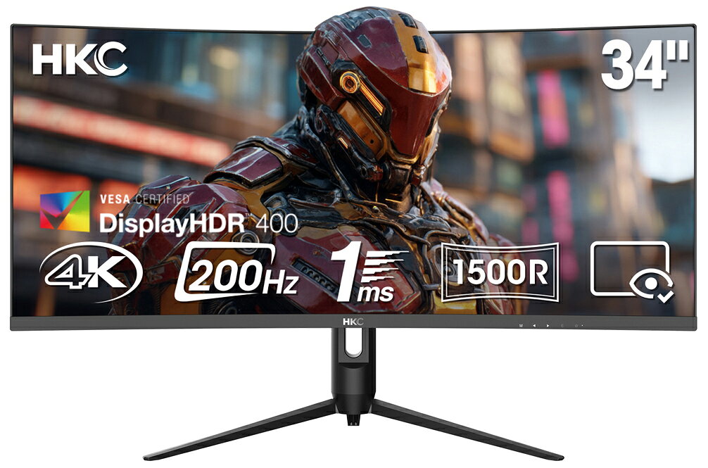 HKC｜エイチケーシー ゲーミング液晶ディスプレイ(34型/曲面型/VA/UWQHD 3440×1440/200Hz/1ms)(ブラック) CG345U