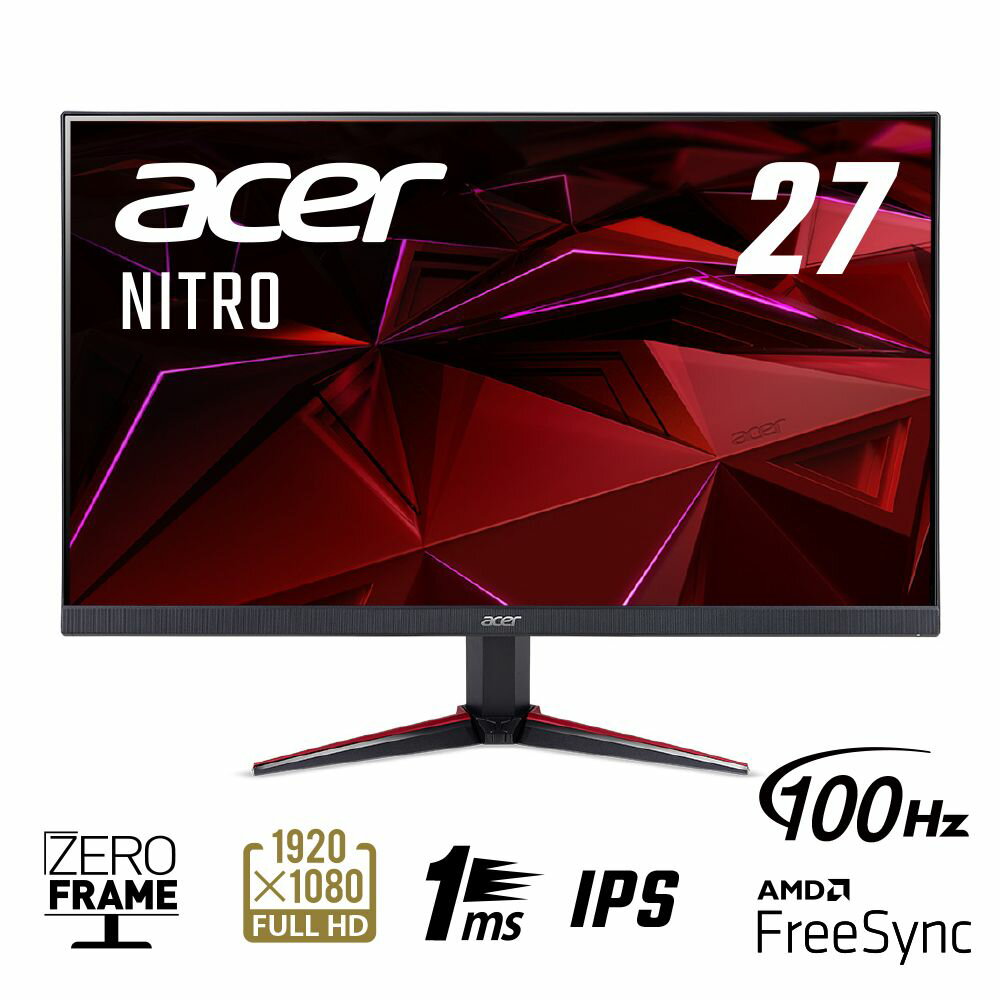 Acer（エイサー） 27型 ゲーミング液晶ディスプレイ（フルHD/100Hz/IPS/非光沢/1ms（VRB）/HDMI/ミニD-Sub/スピーカー搭載/VESAマウント対応/AMD FreeSync/フリッカーレス/ブルーライトシールド） Nitro VG0シリーズ VG270EBMIIX