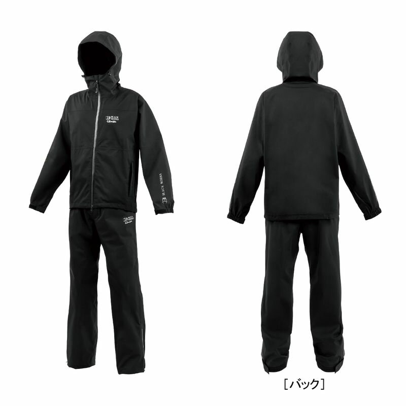 【返品種別A】□「返品種別」について詳しくはこちら□【注意】当製品は裏地に防水加工を施しており、使用の有無に関わらず、保管状況や経年により防水加工の剥がれ、ベタつきが発生する場合がございます。これは原料の樹脂が、空気中の水分(湿気)や温度の影響により化学反応(加水分解)を起して劣化するためです。ご使用、保管状況により劣化の速度は異なりますが一度劣化した防水加工は元に戻すことができません。保管の際は、湿気の多い場所を避け除湿剤を使用し、直射日光や高温になる場所を避けて風通しの良い場所に保管してください。また、汗や汚れが付着したまま収納すると劣化の原因になるため、使用後はしっかりと洗濯・乾燥を行い、清潔な状態で保管してください。長期間使用しない場合でも、時々衣類を取り出して陰干しし、湿気を逃がしていただくことをおすすめいたします。スタンダードレインスーツ◆耐水圧10000mm、透湿10000g/m2・24hのG-SPEC素材を使用したスタンダードなレインスーツ。◆フードはドローコードを採用することで、キャップをかぶった状態でも頭部にジャストフィットできます。◆ジャケットには大型ポケットを採用。◆袖口はきっちりフィットできるゴムシャーリング+面ファスナー仕様。■　仕　様　■サイズ：L身長：165〜175cm胸囲：90〜98cm腹囲：82〜98cm尻囲：〜105cm股下：75cm重量(約)：0.75kg※Lサイズの場合材質：ポリエステル100％耐水圧10000mm透湿性10000g/m2・24h[GM3784LBWBK]がまかつアウトドア＞フィッシング＞ウェア・帽子・靴＞ウェア