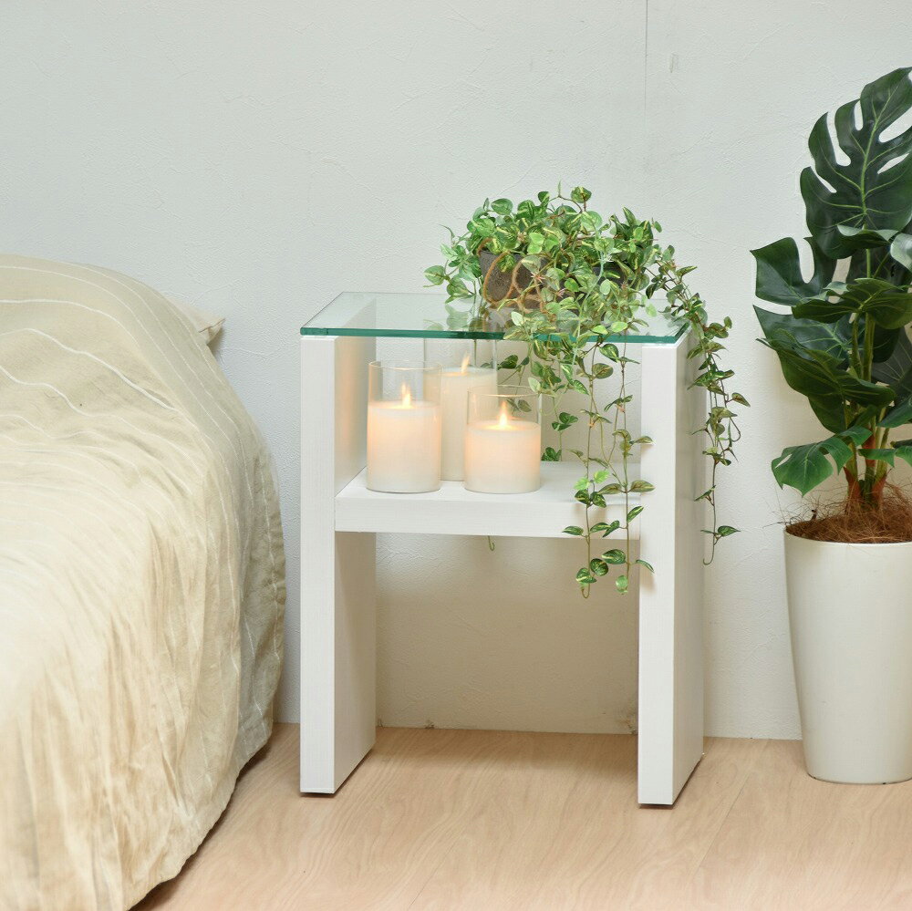 ONST0107PVWHT B.Bファニシング ガラス ナイトテーブル(ホワイト) [ONST0107PVWHT]