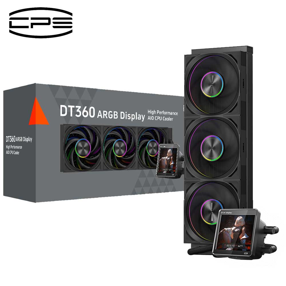 CPS｜シーピーエス 360mmラジエーター IPSディスプレイ搭載 高性能水冷クーラー（ブラック） DT360-ARGB-BK