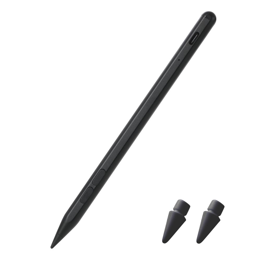 エレコム iPad タッチペン iPad専用 Goodnotesアプリ対応 ショートカットボタン(戻す/消す) USB Type-C急速充電 傾き検知 マグネット吸着 Apple Pencil用ペン先交換可能（ブラック） P-TPACSTAP14BK