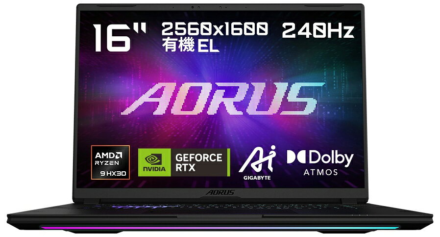 GIGABYTE｜ギガバイト ゲーミングノートパソコン AORUS MASTER 16(16型/Windows11/Ryzen 9 9955HX3D/メモリ 32GB/SSD 1TB/GeForce RTX 5080/有機EL/日本語配列)ブラックグレー AORUS MASTER 16 6YJM5JPE64SP