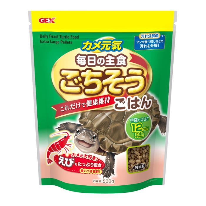 【返品種別B】□「返品種別」について詳しくはこちら□※仕様やパッケージは、リニューアルなどの理由で変更になっている場合がございます。予めご了承下さい。※お手元に届きました商品(パッケージ)の原材料や成分などの仕様を、必ず開封前にご確認の上、ご使用下さい。カメさんが大好きなえび味を毎日のごはんに。甲長12cm以上のカメさんに最適な特大粒。◆汚れ分解菌(バチルス菌)配合フンや食べ残しなどの汚れを分解し、ニオイを抑制。◆カルシウム豊富なえびをたっぷり配合カメが好むカルシウムを豊富に含むえびが配合されており、食いつき抜群。◆消化吸収に配慮酵母菌を配合しているので、消化吸収や体内の善玉菌の活性をサポート。◆粒サイズ・形状甲羅の大きさ12cm以上のカメに適した「特大粒」サイズ。カメの口のサイズに合わせた、食べやすいショートスティック形状。■原材料：大豆、大麦、小麦粉、シュリンプミール、フィッシュミール、ドライイースト、生菌剤、ミネラル類(リン、カルシウム、カリウム、鉄)、ビタミン類(A、B、D3、E)■保証成分：たんぱく質32.0％以上、脂質3.0％以上、粗繊維4.0％以下、灰分15.0％以下、水分10.0％以下原産国：台湾（台湾省/中華民国）ジェックス広告文責：株式会社Joshin(06-6633-1111)日用雑貨＞ペット＞爬虫類・両生類