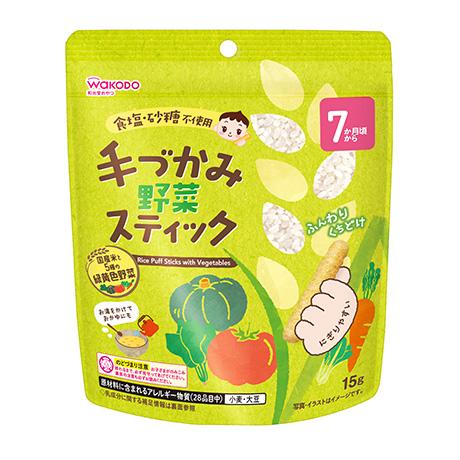 【返品種別B】□「返品種別」について詳しくはこちら□※仕様やパッケージは、リニューアルなどの理由で変更になっている場合がございます。予めご了承下さい。※お手元に届きました商品(パッケージ)の原材料や成分などの仕様を、必ず開封前にご確認の上、ご使用下さい。◆国産米使用。◆5種の緑黄色野菜入り。◆食塩・砂糖不使用で素材そのままの味わいを活かしたおやつです。◆ふんわり軽い食感で口どけしやすく、お子さまが手づかみ食べしやすいスティック状。■対象年齢(目安)：7か月頃から■内容量：15g■原材料名：米粉(米（国産)）、かぼちゃ粉末、にんじん粉末、トマト粉末、こまつな粉末、ほうれんそう粉末、(一部に小麦・大豆を含む)■栄養成分表示：100g当たり/エネルギー 395kcal、たんぱく質 6.7g、脂質 0.9g、炭水化物 90g、—糖類 0.8g、食塩相当量 0.017g■アレルゲン情報・・・特定原材料8品目：小麦特定原材料に準ずるもの20品目：大豆アサヒグループ食品広告文責：株式会社Joshin(06-6633-1111)日用雑貨＞ベビー用品＞フード＞おやつ・デザート