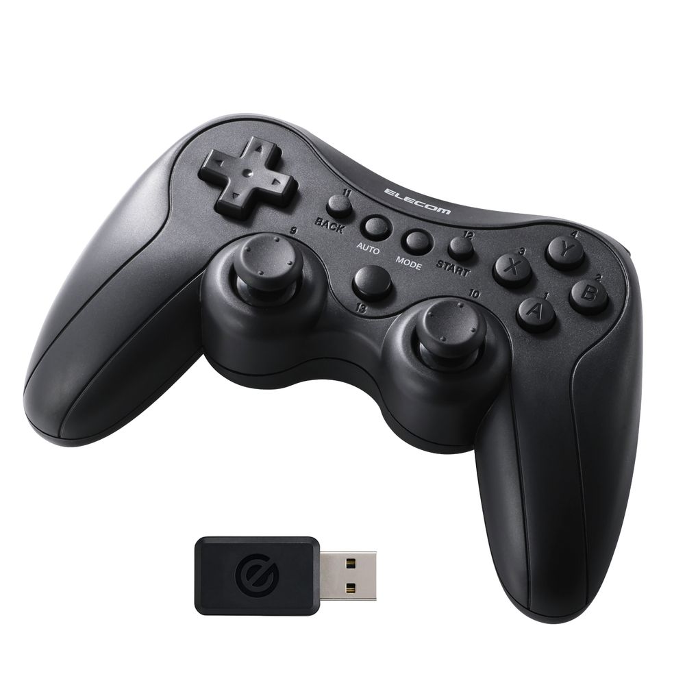 エレコム ELECOM GAMING 無線 スタンダード ゲームパッド PC用 ワイヤレス 2.4GHz Windows11/10対応 XInput DirectInput 連射 13ボタン 充電式 有線対応 ストレート配置（ブラック） JC-GP40SBK