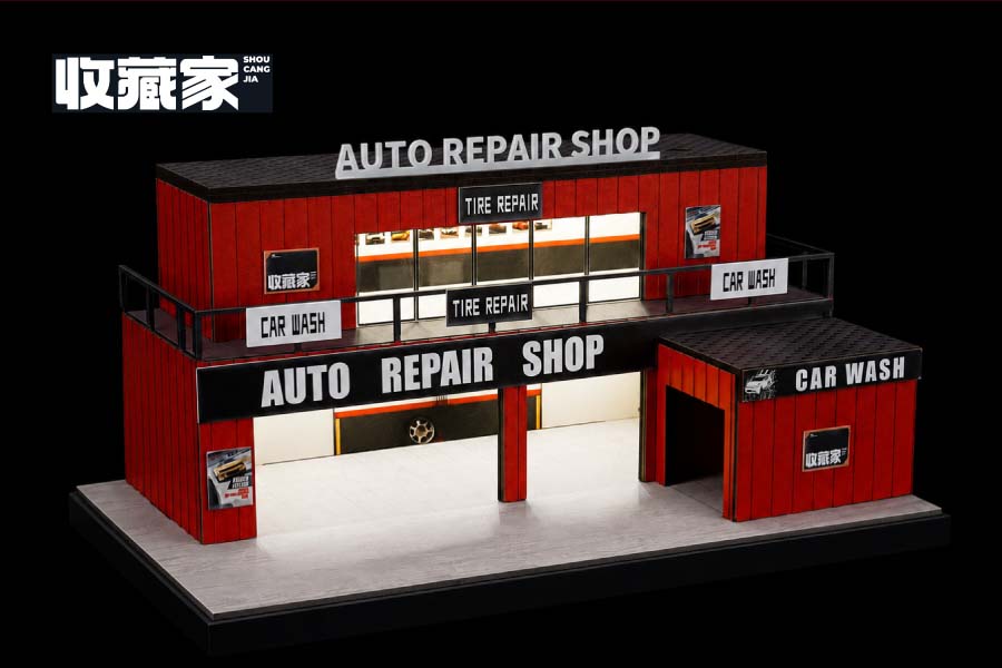 収蔵家 1/64 自動車整備工場 (コンテナ型) ＊ライト付【SCJ82055】 ミニカー