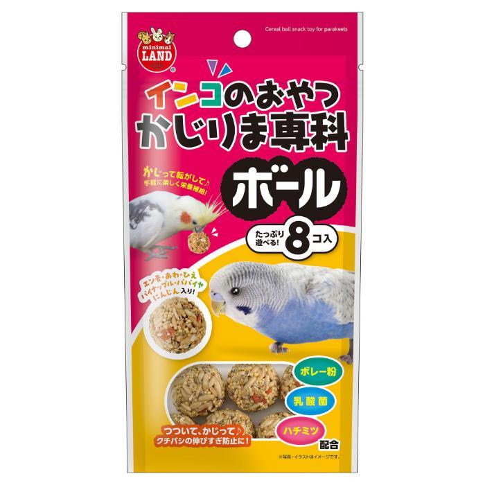 【返品種別B】□「返品種別」について詳しくはこちら□※仕様やパッケージは、リニューアルなどの理由で変更になっている場合がございます。予めご了承下さい。※お手元に届きました商品(パッケージ)の原材料や成分などの仕様を、必ず開封前にご確認の上、ご使用下さい。◆3種の穀物(あわ・ひえ・エン麦)とフルーツ、野菜、ボレー粉を丸めてボール状にしたおやつです。◆つついて、かじって、くちばしの伸びすぎ防止に。◆乳酸菌配合で腸内フローラケア。◆ハチミツ配合で健康で輝く羽毛をサポート。■原材料：エン麦、あわ、ひえ、でんぷん、ボレー粉、パイナップル、パパイヤ、にんじん、ハチミツ、乳酸菌、増粘安定剤(グアーガム)■保証成分：粗たん白質6.3％以上、粗脂肪1.0％以上、粗繊維14.6％以下、粗灰分13.4％以下、水分13.5％以下■エネルギー：約352kcal/100g■適応種：セキセイ・ボタン・オカメ・中型インコなど原産国：中華人民共和国マルカン広告文責：株式会社Joshin(06-6633-1111)日用雑貨＞ペット＞鳥