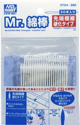 【返品種別B】□「返品種別」について詳しくはこちら□■新製品■2026年06月 発売※画像はイメージです。実際の商品とは異なる場合がございます。【商品紹介】GSIクレオス Mr.綿棒 先端極細硬化タイプ です。待望の先端極細硬化タイプが復活！　大人気をいただいておりました先端極細硬化タイプの綿棒がリニューアルして新登場！　極細の先端は細かい作業に最適で、スミ入れはみ出し部分の修正や、フィギュアのメイクに大活躍いたします。【商品仕様】パッケージサイズ　：　縦170mm×横110mm模型＞模型用工具・接着剤＞綿棒