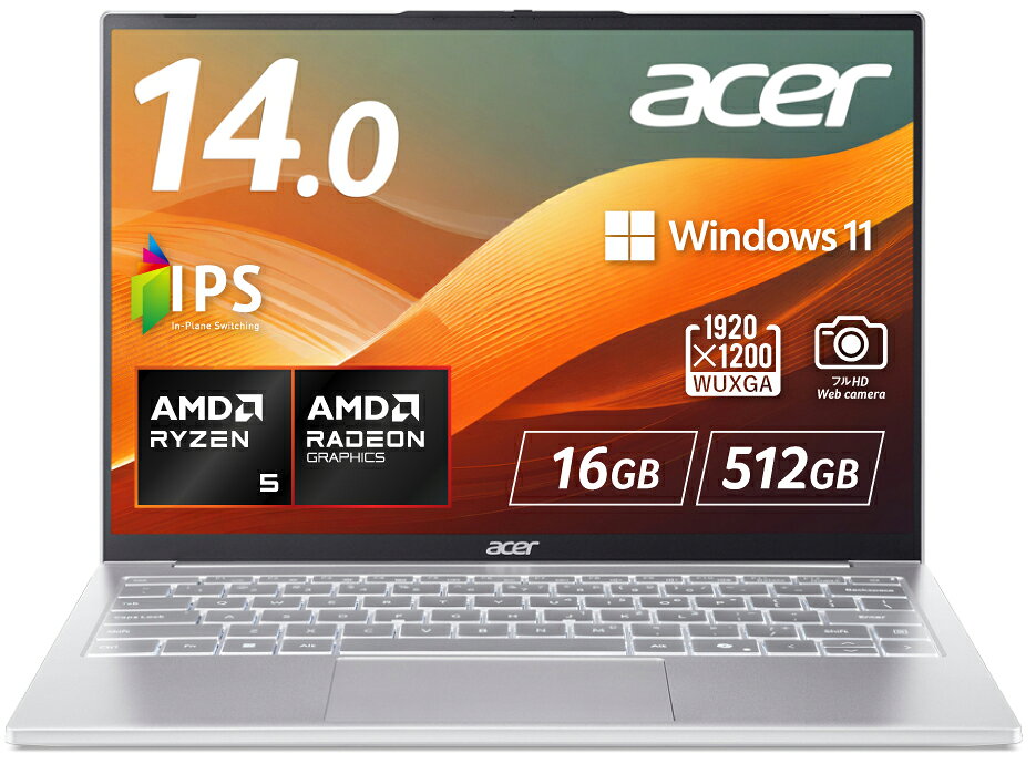 Acer ノートパソコン Swift Lite 14(14型/Windows11/Ryzen 5 240/メモリ 16GB/SSD 512GB)ライトシルバー SFL14-41M-A56Y