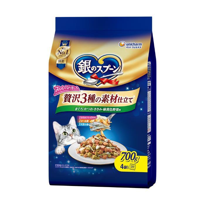 銀のスプーン 贅沢3種の素材仕立て まぐろ・かつお・ささみ・野菜味 700g ユニ・チャーム GSゼイタク3シユササミヤサイ700G