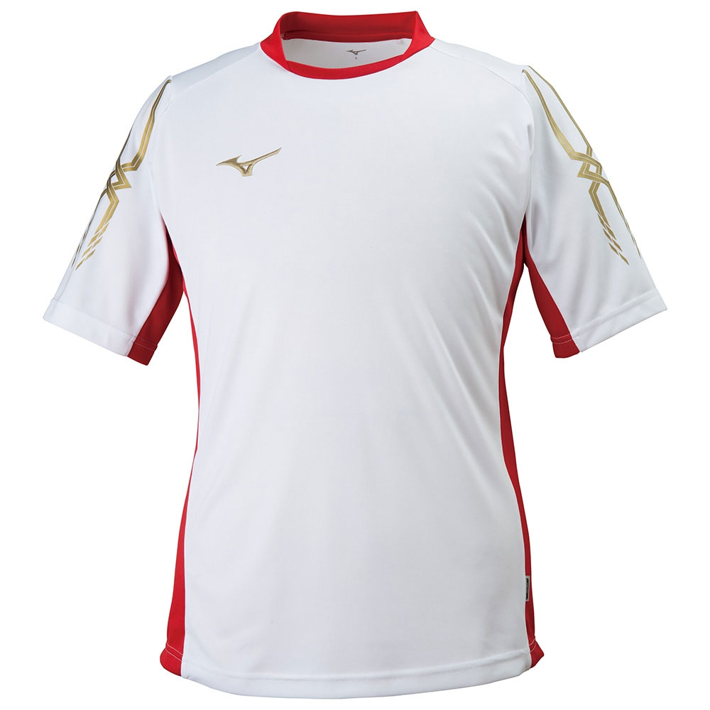 P2MA830076S ミズノ フィールドシャツ　ユニセックス(ホワイト×チャイニーズレッド・サイズ：S) MIZUNO　サッカー/フットボール
