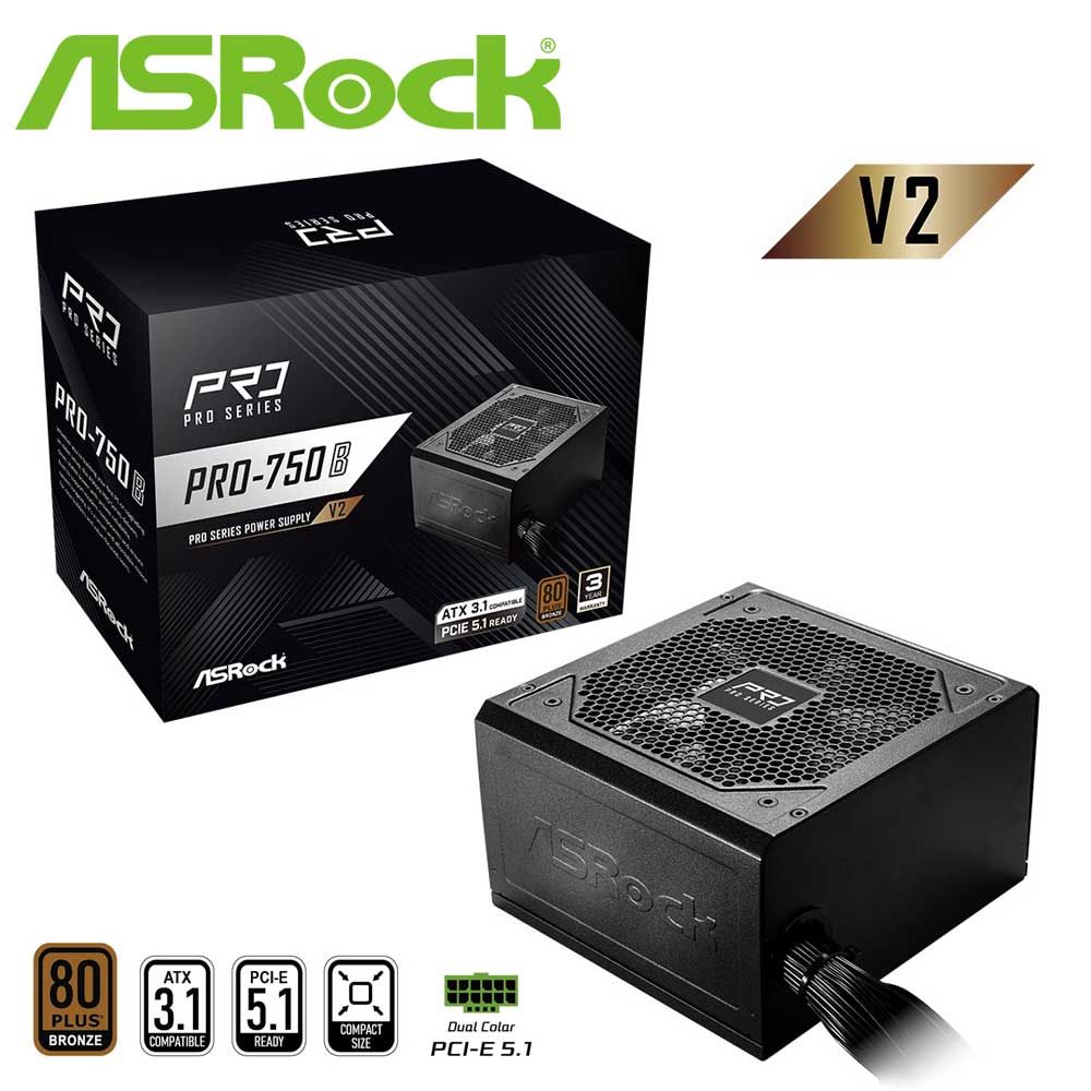 ASRock ATX 3.1対応 電源ユニット PRO-750B V2（ブラック） PRO-750B-V2