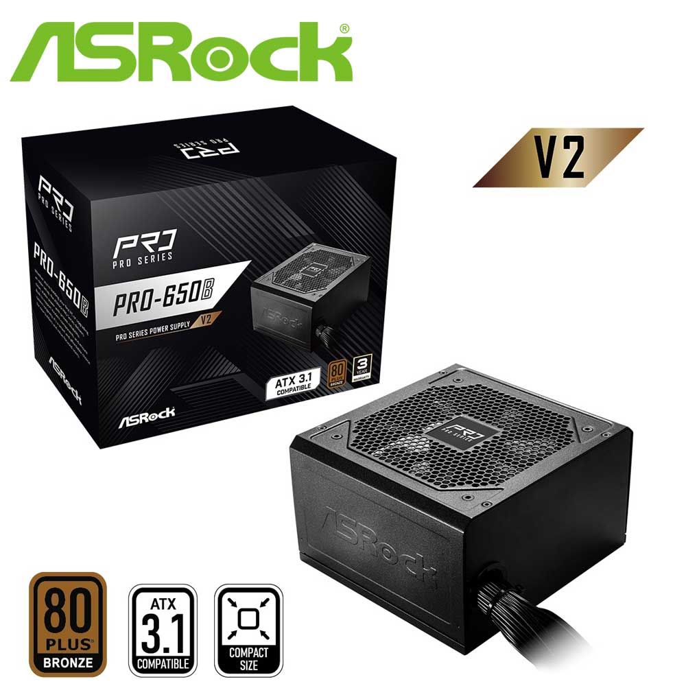 ASRock ATX 3.1対応 電源ユニット PRO-650B V2（ブラック） PRO-650B-V2