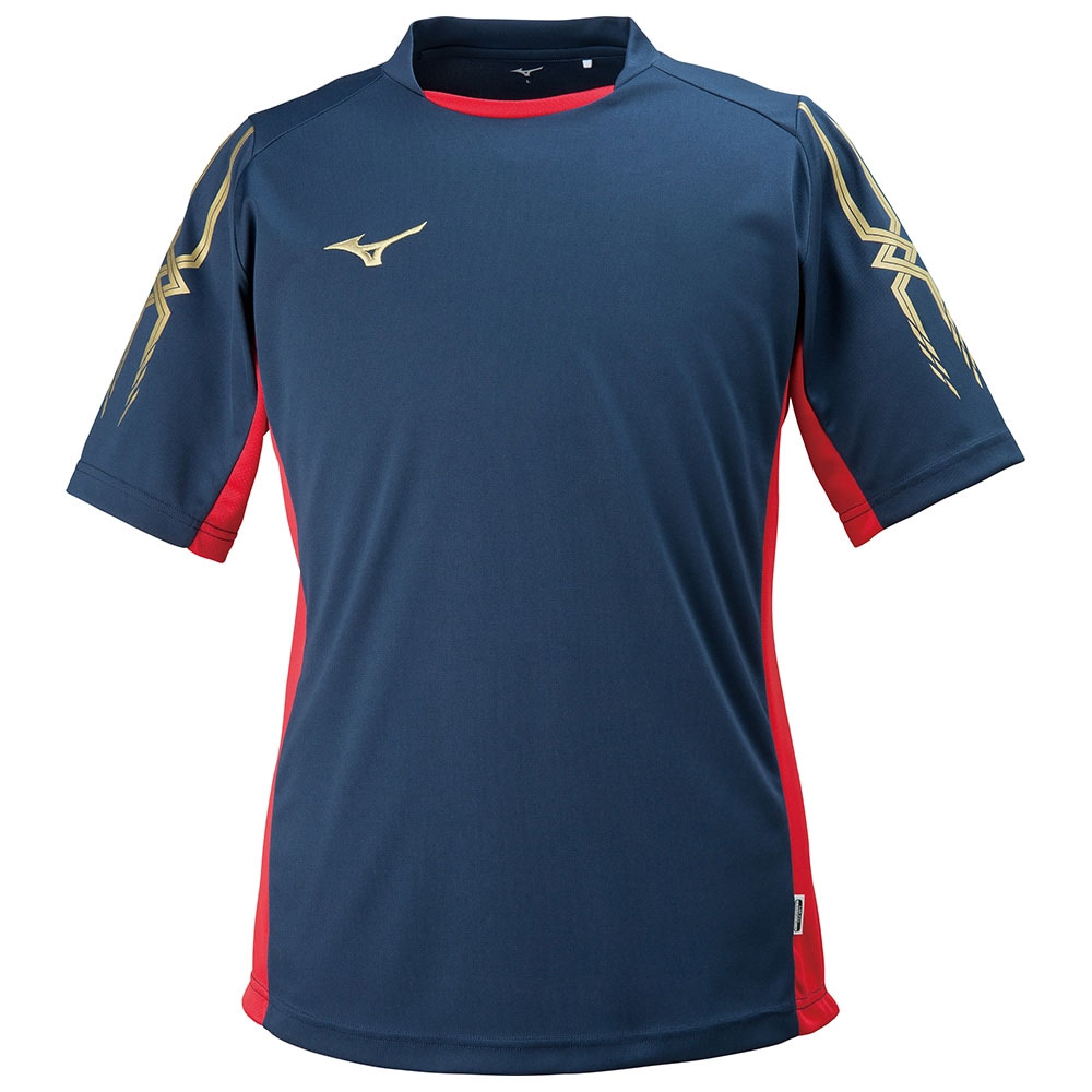 P2MA830014S ミズノ フィールドシャツ　ユニセックス(ドレスネイビー×チャイニーズレッド・サイズ：S) MIZUNO　サッカー/フットボール 1