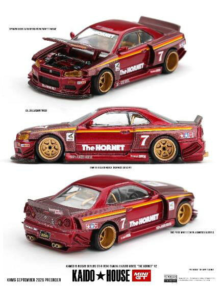 MINI-GT 1/64 Nissan スカイライン GT-R R34 TAMIYA x KAIDO HOUSE "ホーネット" V2(右ハンドル）【KHMG315】 ミニカー