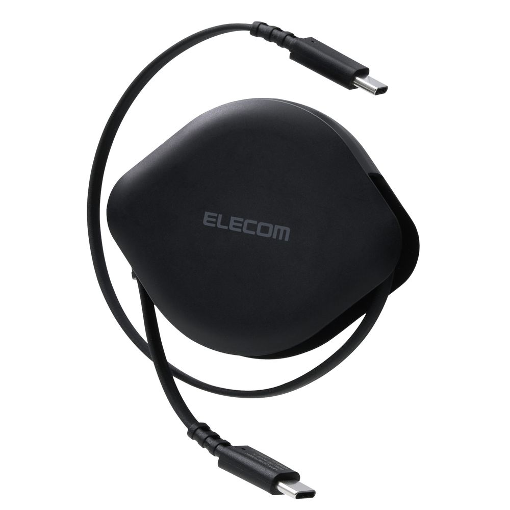 エレコム 巻き取り式 充電ケーブル USB-C to USB-C 0.9m PD最大60W 片側引き出し コンパクト 最大480Mbps データ転送対応 iPhone/Android/PC等対応（ブラック） MPA-CCRLR09BK