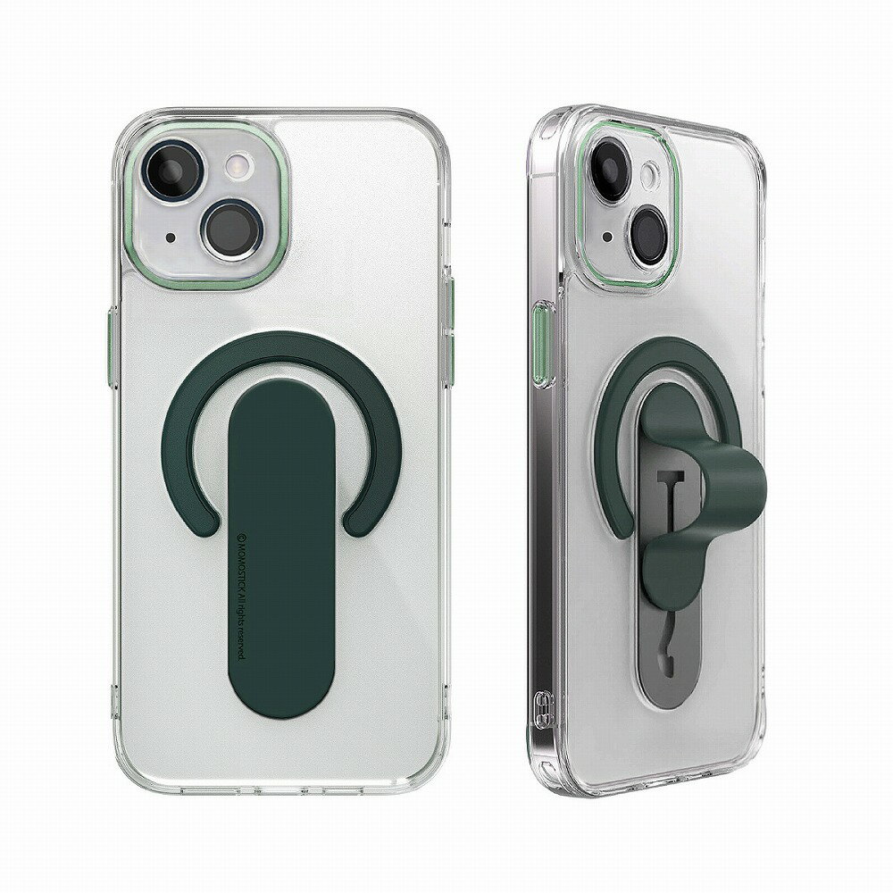MOMO STICK iPhone 15 Plus用 Mag Grip レンズガード一体型クリアケース（ダークグリーン） MMS25319I15PL