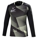 V2MAA51094XL ミズノ ユニセックス N-XTプラクティスシャツ 長袖(ブラック×L.グリーン・サイズ:XL) MIZUNO バレーボール