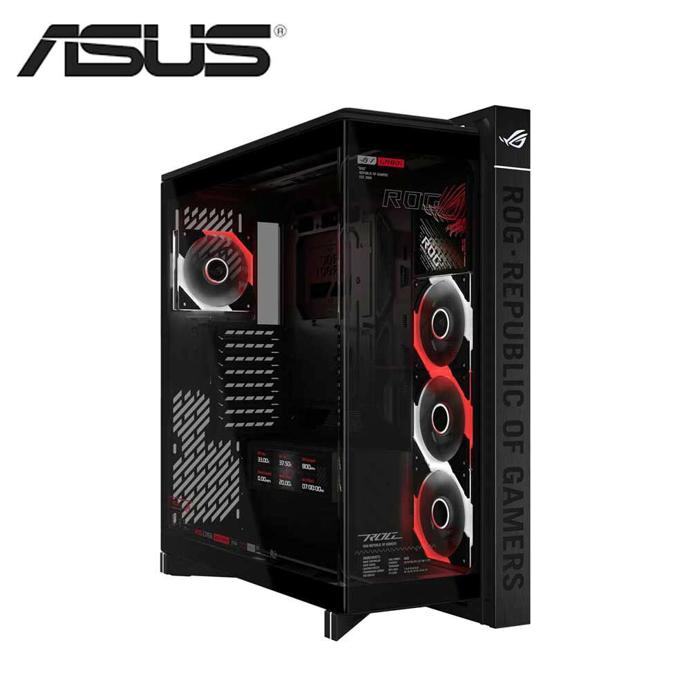 ASUS E-ATXマザーボード対応 ROG CRONOX GR801 CURVE TG SCR ARGB 9.2インチLCD搭載 ピラーレス PCケース（ブラック） BL