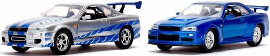 Jada Toys 1/32 F＆F ブライアン ニッサン スカイライン R34 シルバー ＆ ブルー ツインパック ミニカー