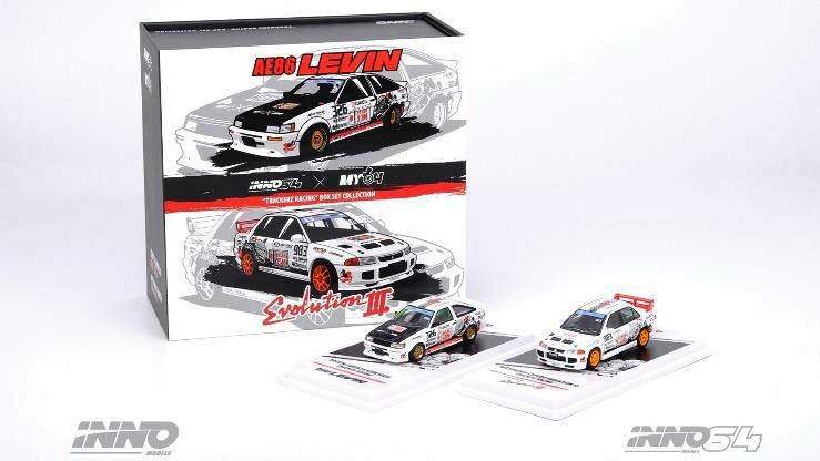 INNO MODELS 1/64 Toyota カローラ AE86 レビン ”TRACKERS RACING” ＆ Mitsubishi ランサー エボリューション III ”TRACKERZ RACING” Box Set【IN64-TRACKERZ-BOXSET】 ミニカー