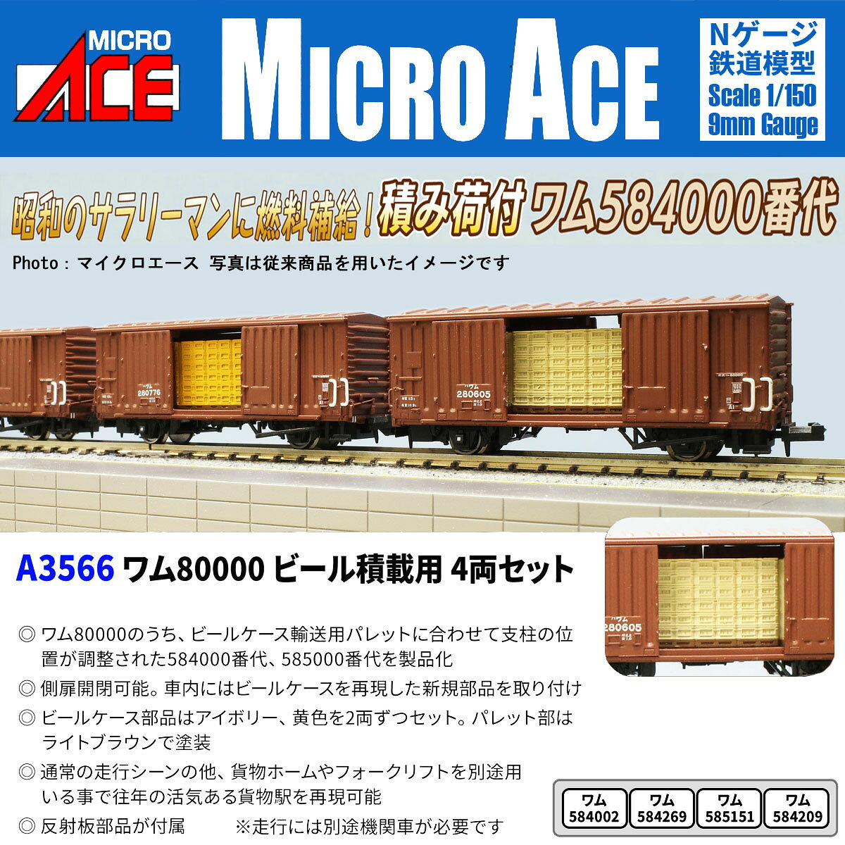 ［鉄道模型］マイクロエース (Nゲージ) A3566 ワム80000　ビール積載用 4両セット